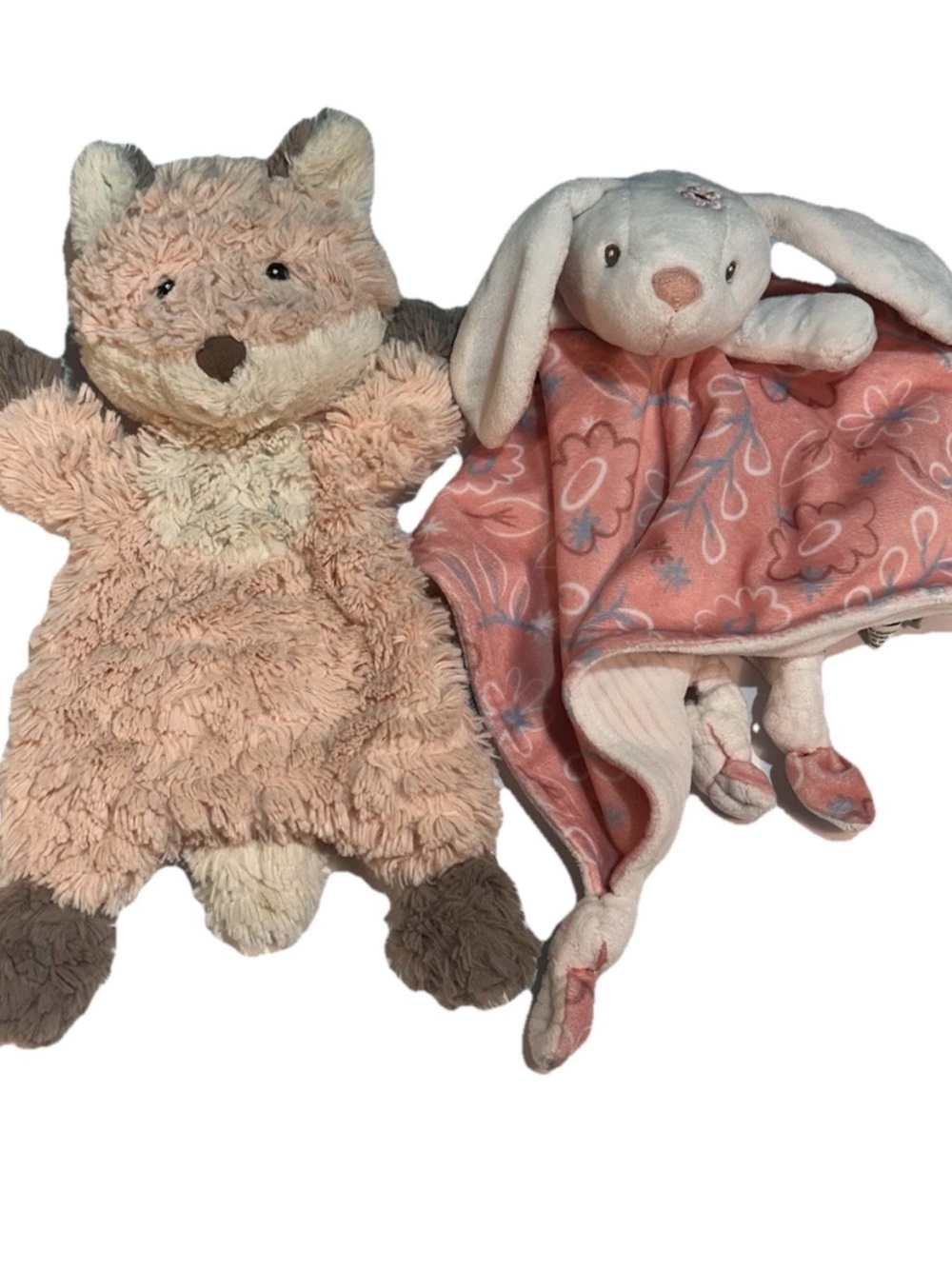 2 Mary Meyer Pink Fox Putty Security Blanket Lovey Bunny Rabbit Knotted Corners‎